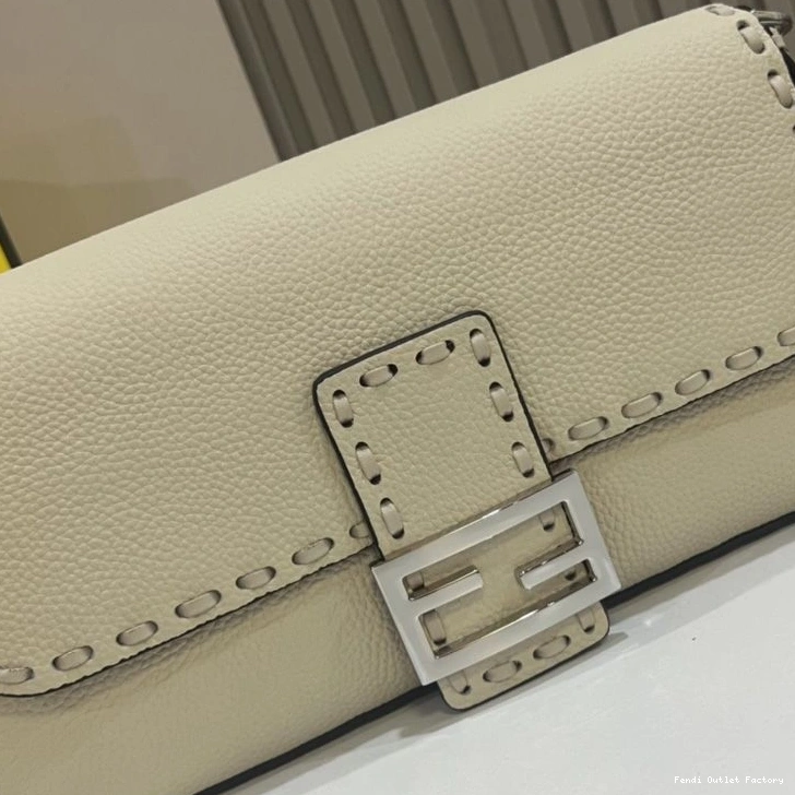 Affordable HOT Cuoio Romano Beige In Medium Bag Baguette Fendi Selleria Leather 0716